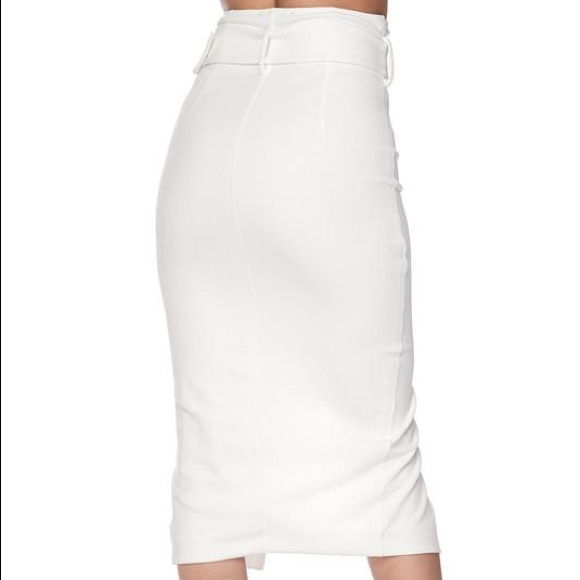 🤍 LAST ONE 🤍 High Waisted Belted Midi Skirt - Off White - Picture 5 of 8